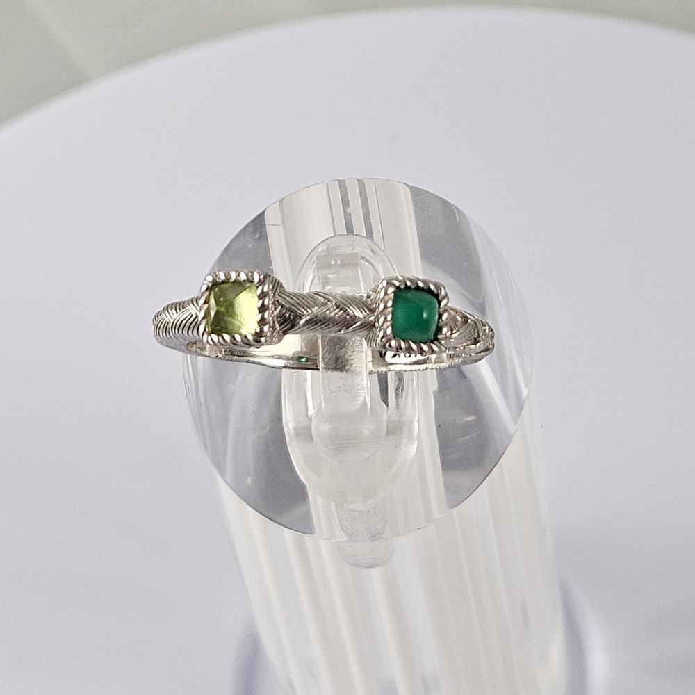 Judith Ripka 925 Sterling Silver Ring Signed Bezel Gemstones Sz OS Green - Picture 2 of 7
